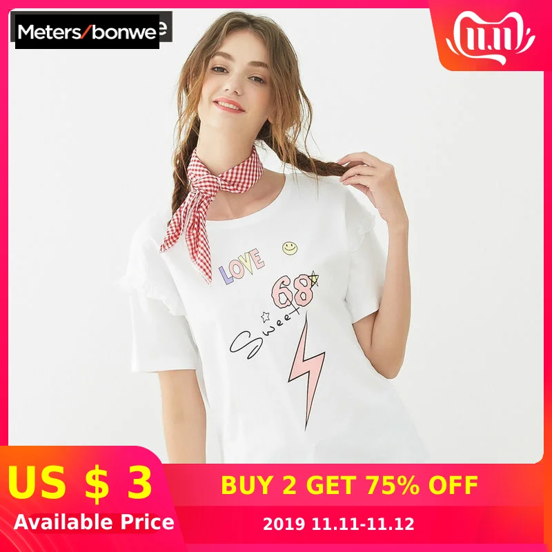 Metersbonwe футболки для девочек женские новинка 2019 с коротким рукавом милые Ins нижняя