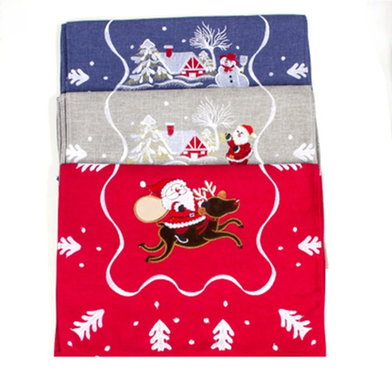 1pc Creative Christmas Ornaments Santa Claus Embroidery Table Cloth Christmas Table Runner Christmas Home Decorations