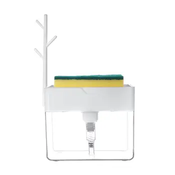 

Kitchen Bathroom Refillable Sink Soap Dispenser Sponge Holder Towel Storage Rack 2 in 1 Design Refillable, Durable Sponge Holder