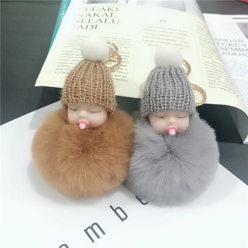 Мультфильм кукла-брелок для ключей творческие детские ночные цепочка для ключей искусственный мех кролика рекс с меховыми помпонами Мужская и женская подвеска для дамской сумочки творческие подарки