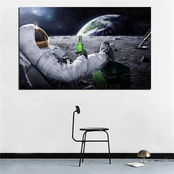 

Astronauts On The Moon Drink Minimalist Art Canvas Poster Print Abstract Painting Black White Wall Picture Modern Home Decor