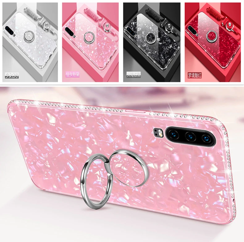 For Huawei Y9 2019 P20 Lite Y7 Prime 2017 Pro 2018 Luxury Bling Rhinestone Conch Shell Tempered Glass Phone Cover Cases | Мобильные