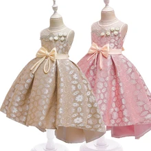 Детское платье в европейском и американском стиле для девочек, торжественное платье для торжеств, ажурное кружевное платье с цветочной вышивкой для девочек, свадебное платье