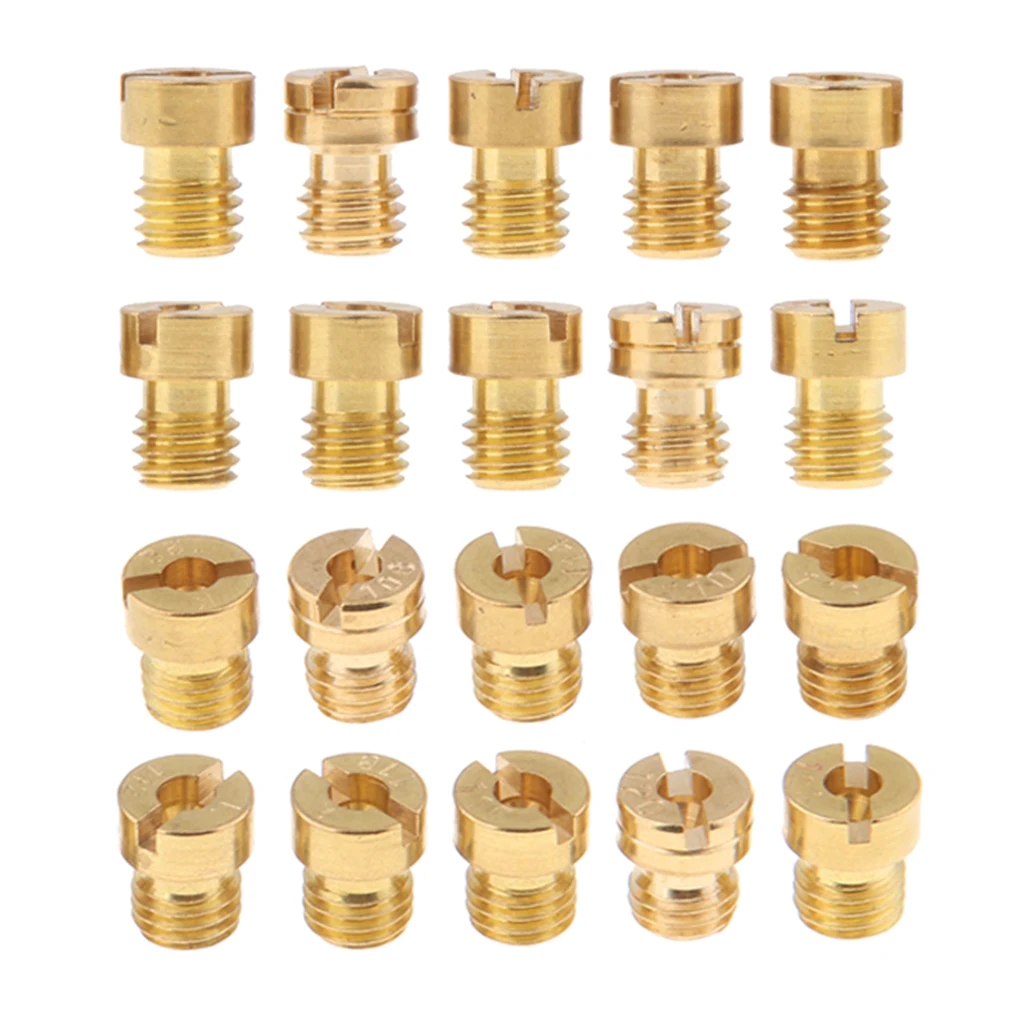 20 Pieces 5mm Motorcycle Carburetor Main Jet Set - Size 108 110 112 114 115 116 118 120 122 124 Brass