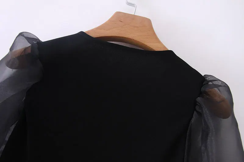 Винтаж сексуальная прозрачная с буфами на рукавах стретчевый Топ Для женщин блузки Мода V образным вырезом в стиле пэчворк женские рубашки Повседневное Blusas Mujer