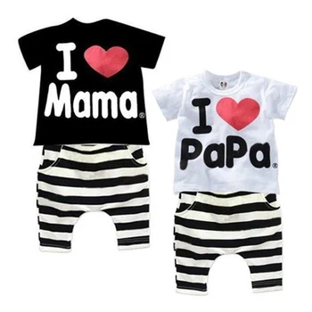 

Kids wear summer baby clothes Fashion letter printShort sleeveT-shirt striped pants set 2020 hot sale Quality children clothing