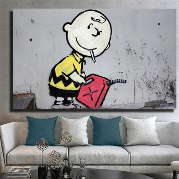 

Oucag Charlie Brown Graffiti Art Painting Modern On Canvas Pop Street Art Wall Picture Graphic For Living Room Office Decoration