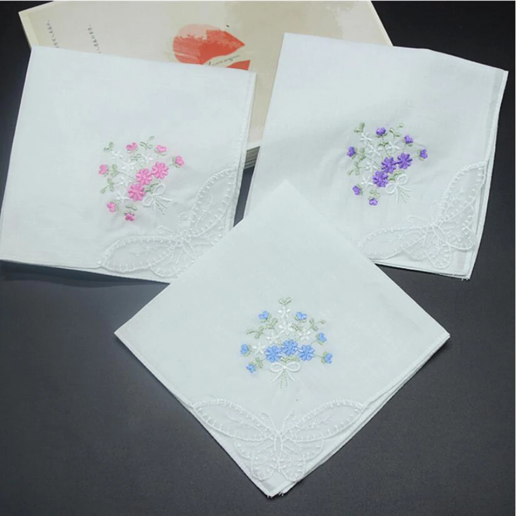 5pcs Womens 27 cm Cotton Hankies Thin Floral Embroidered Lace Handkerchief Hanky Lady White Pocket Square Scarves носовые платки