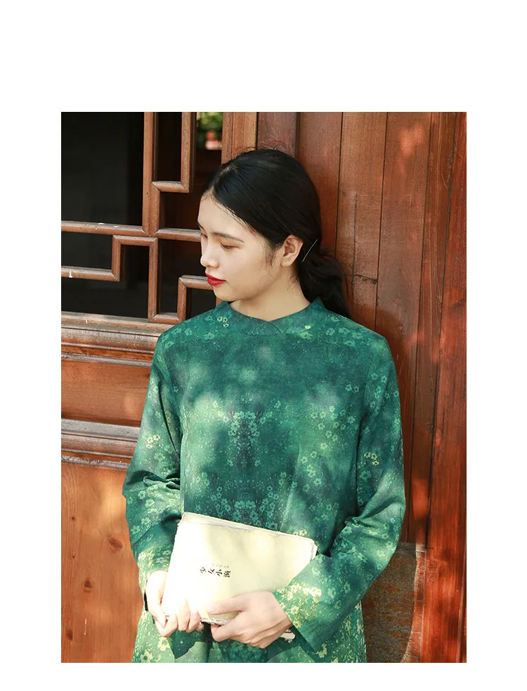 LZJN 2019 Women Autumn Long Sleeve Dress Floral Printed Belt Waist Long Dress Vestido Loose Robe with Pockets and Cotton Lining (22)