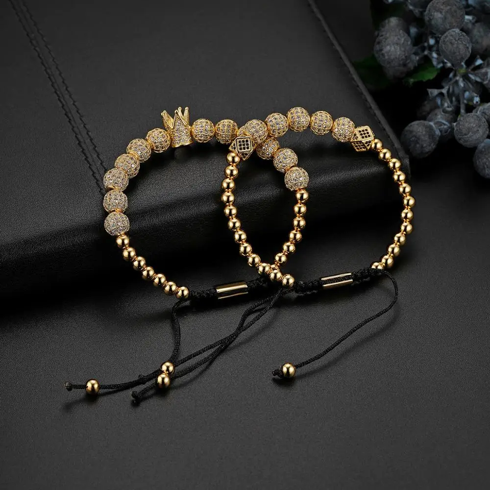 Boniskiss 2 шт. браслет из бисера корона король Пара Браслеты наборы регулируемые браслеты из нержавеющей стали для мужчин и женщин ювелирные изделия подарок