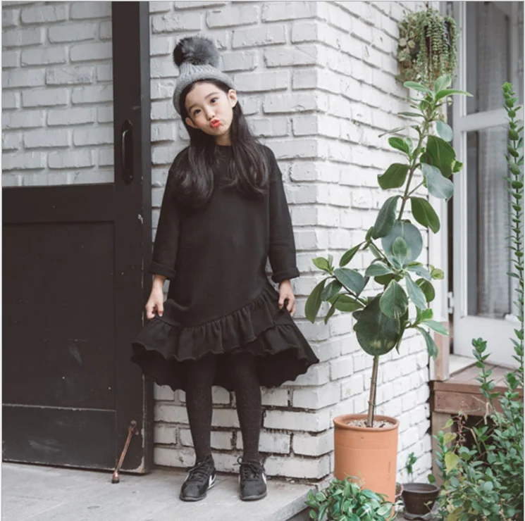 Платье принцессы г.; зимнее платье для девочек на День Благодарения; черное утепленное платье с длинными рукавами; детская Милая Одежда для девочек; костюм