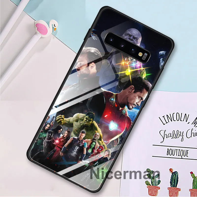 Стражи Marvel Мстители закаленное стекло Чехлы для samsung Galaxy S10 S8 S9 Plus S10e Note 9 10 Plus A50 A30 чехол Coque