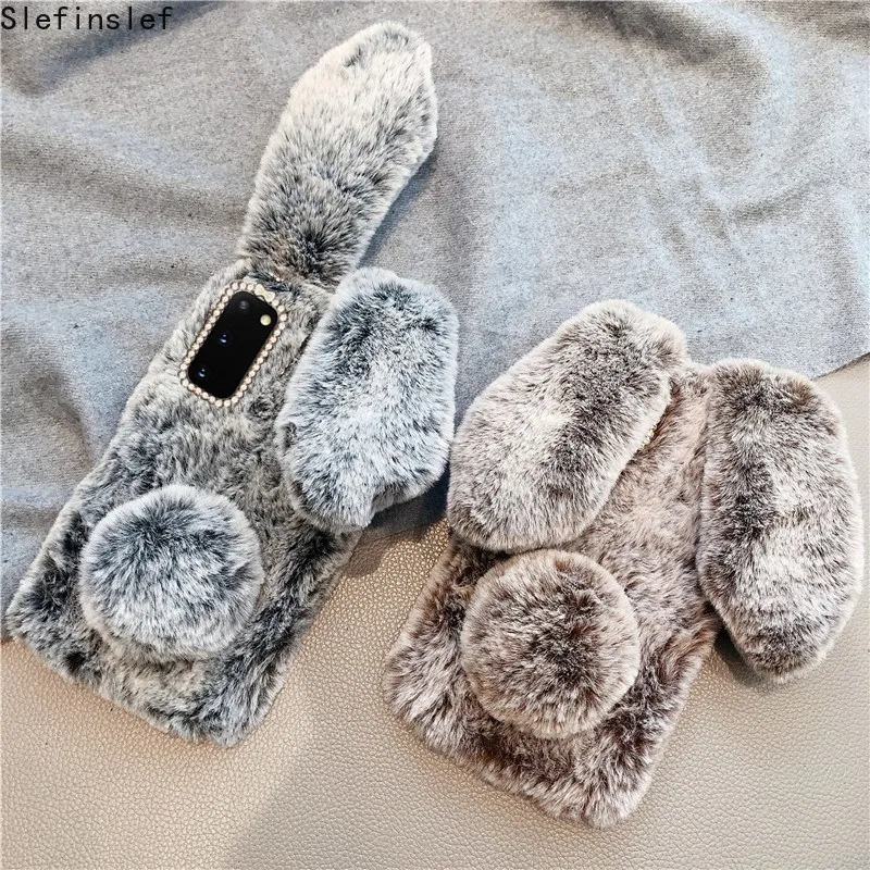 For MOTO One Action Vision Case Fluffy Rabbit Fur soft cover Motorola G9 Plus G8 Power lite E6 PLAY E6S Phone case | Мобильные