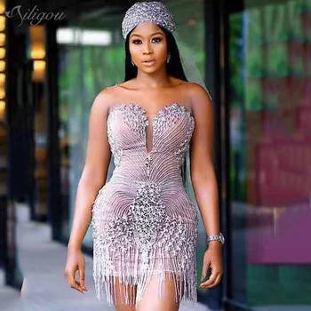 

Ailigou 2020 New Summer Dress Women Fringe Shiny Crystal Bodycon Violet Dress Strapless Luxury Party Dress Birthday Celebration