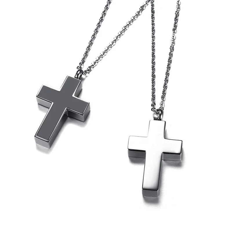 Keepsake Cross Pendant Necklace Men’s Stainless Steel Male Jewelry in Black