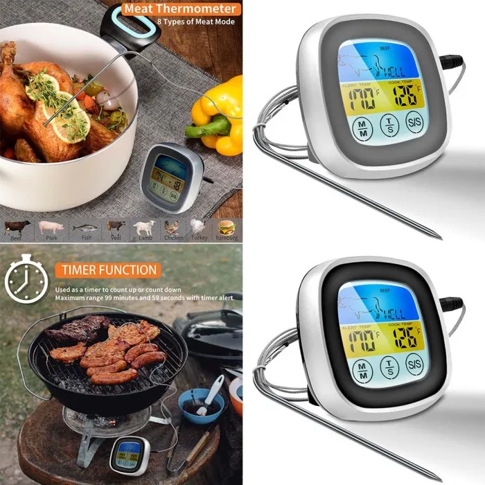 Термометр для мяса, цифровой гриль, печь для приготовления пищи, сенсорный экран для гриля, кухни, жарки, FPing