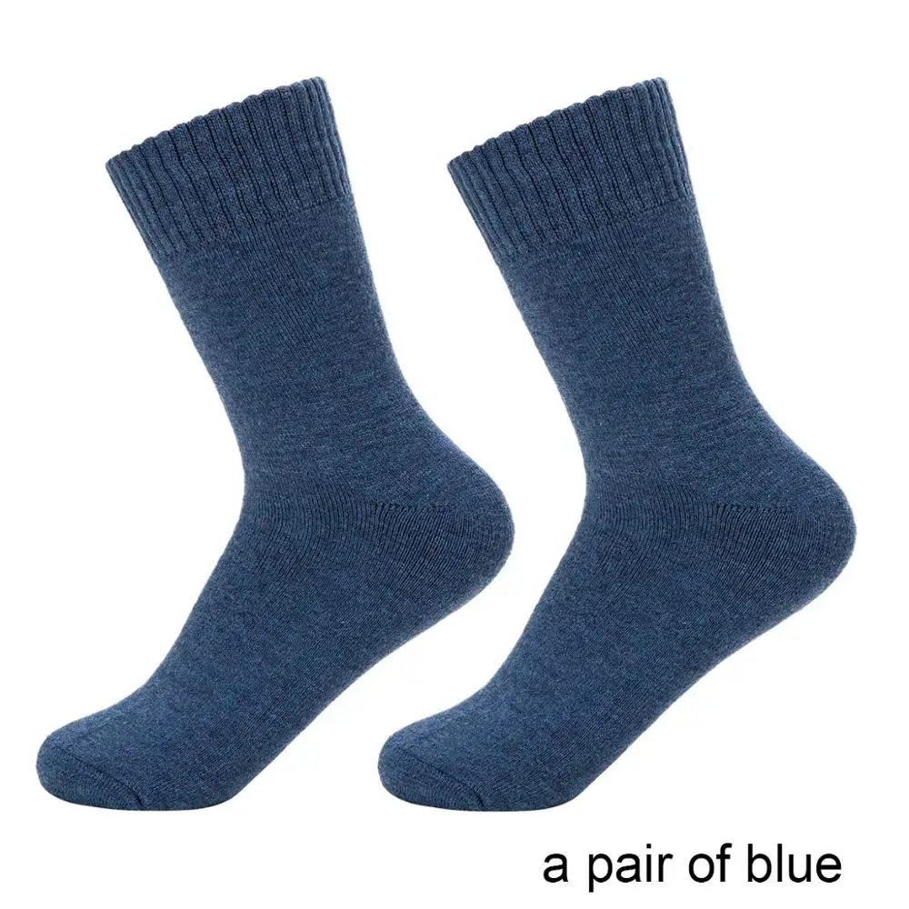 1 пара осенне-зимних мужских носков одноцветные теплые шерстяные носки эластичные утолщенные мужские теплые хлопковые носки унисекс высокого качества - Цвет: Denim Blue