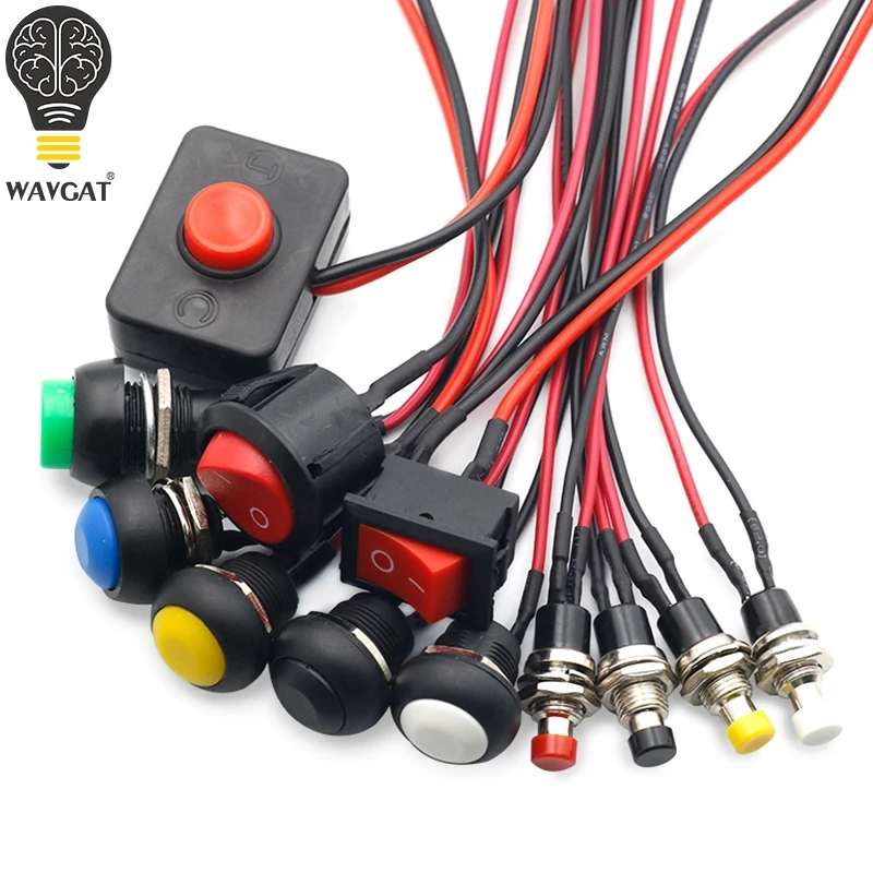 12mm Push button switch waterproof small car circuit wire speaker electrical mini boat shape round line PBS-11B PBS-33b