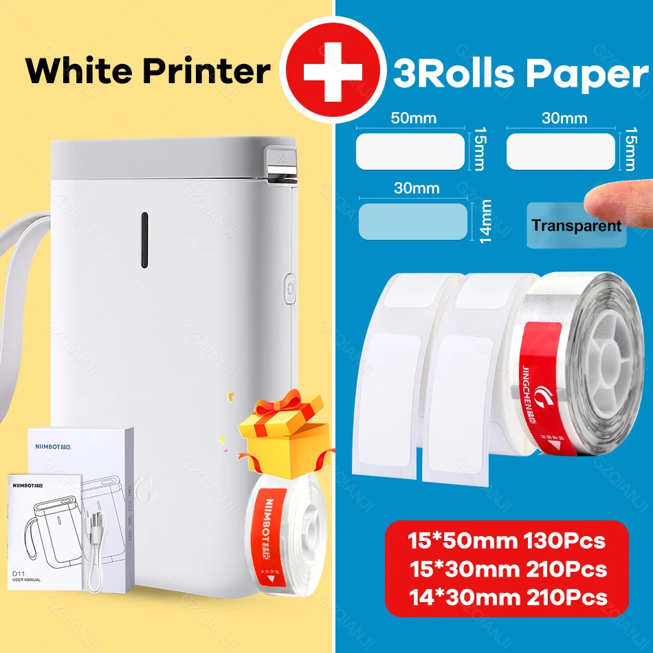 pocket printers Niimbot D11 Label Sticker Printer Mini Wireless Machine with Transpatent Label Sticker Paper Replacement Paper roll Color White mini printer cheap Printers