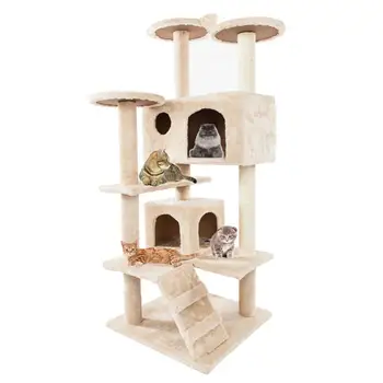 

52 Inch Cat Luxury Furniture Pet Cat Tree Tower Climbing Shelf Cat Apartment Game Habitat Cat Tower Condo Toy for Small Animal