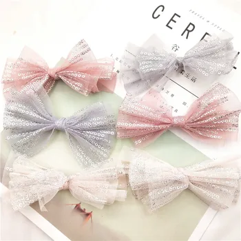 

30pcs/lot 11cm mesh fabric bowknot padded Applique For DIY Headwear Hair Clips Decor Baby Clothes Accessoies Patches