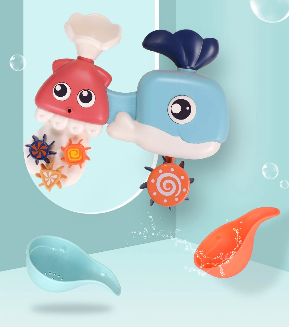 Новая игрушка осьминог для игры в воду, Океанский поворот, Детская ванная комната, Кит, водяная мельница, душ, детский игровой спрей для воды, интересная игрушка для ванны