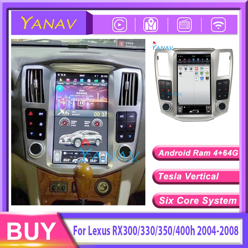 Tesla Autoradio Car GPS Navigation Video Player For-LEXUS RX300/330/350/400h 2004-2008 Radio Stereo Vertical Screen Receiver | Автомобили