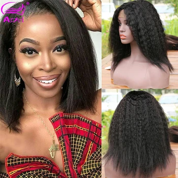 

Kinky Straight Wig Glueless Short Bob Lace Front Wigs U L Lace Wigs Yaki Straight Full Machine Made Human Hair Wigs Pre plucked