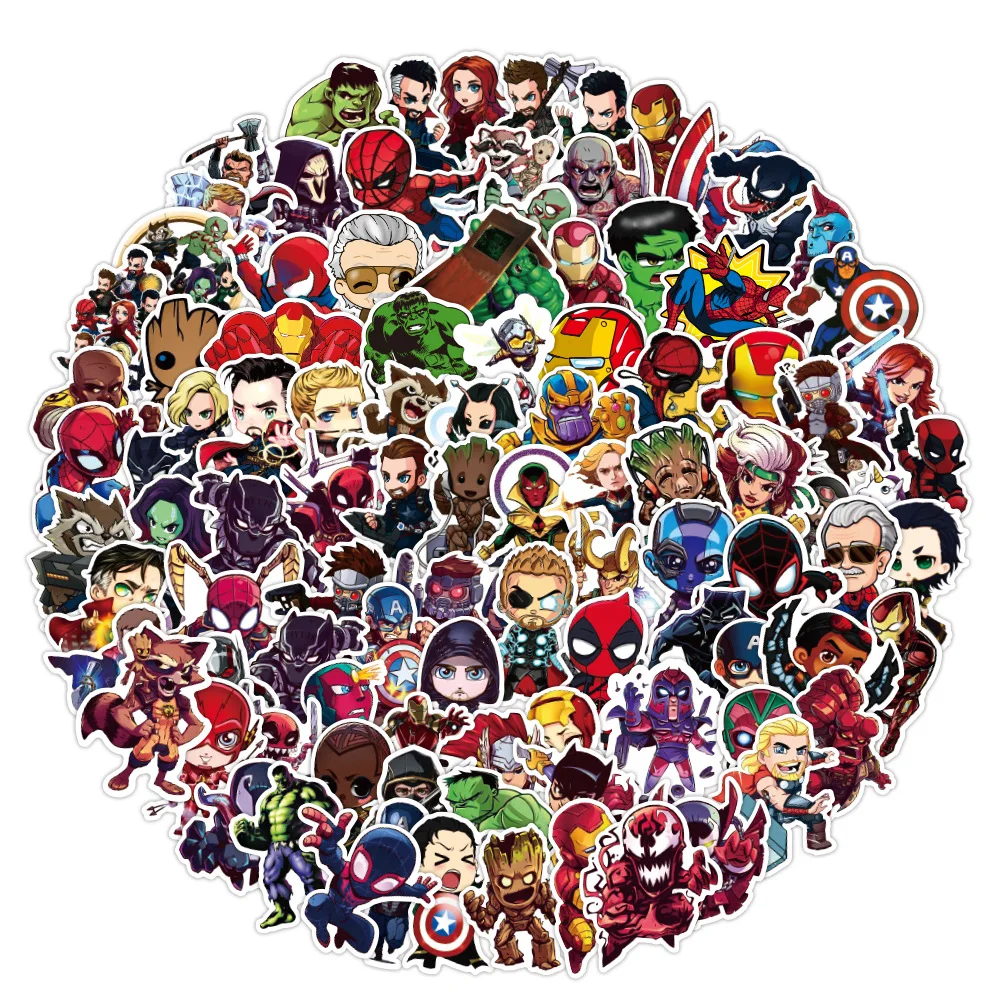 50/100 pcs Cartoon Marvel Stickers Cool The Avengers Waterproof Sticker Luggage Skateboard Guitar Laptop Stikers Kid Toy | Игрушки и