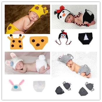 

Newborn Photography Props Elephant Penguin Rabbit Reindeer Crochet Knitted Infant Baby Costume Outfits DIY Photo Shoot Props