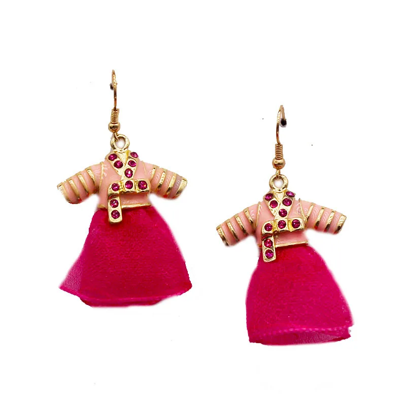 

Korea Fashion Lovely Hanbok Rose Red Skirt Drop Earrings Trendy Cute Stereoscopic Doll Dangle Earrings Gifts For Women Brincos