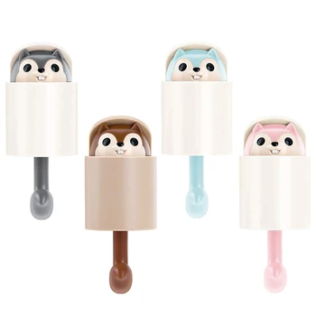 

4 Pcs Adhesive Hooks Cute Cartoon Squirrel Wall Hooks for Kids Room Living Room Bedroom 4 Color