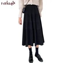 Fdfklak женские весенние осенние элегантные юбки ins средней длины трапециевидная плиссированная юбка новая Ретро Высокая талия шерстяная юбка для женщин