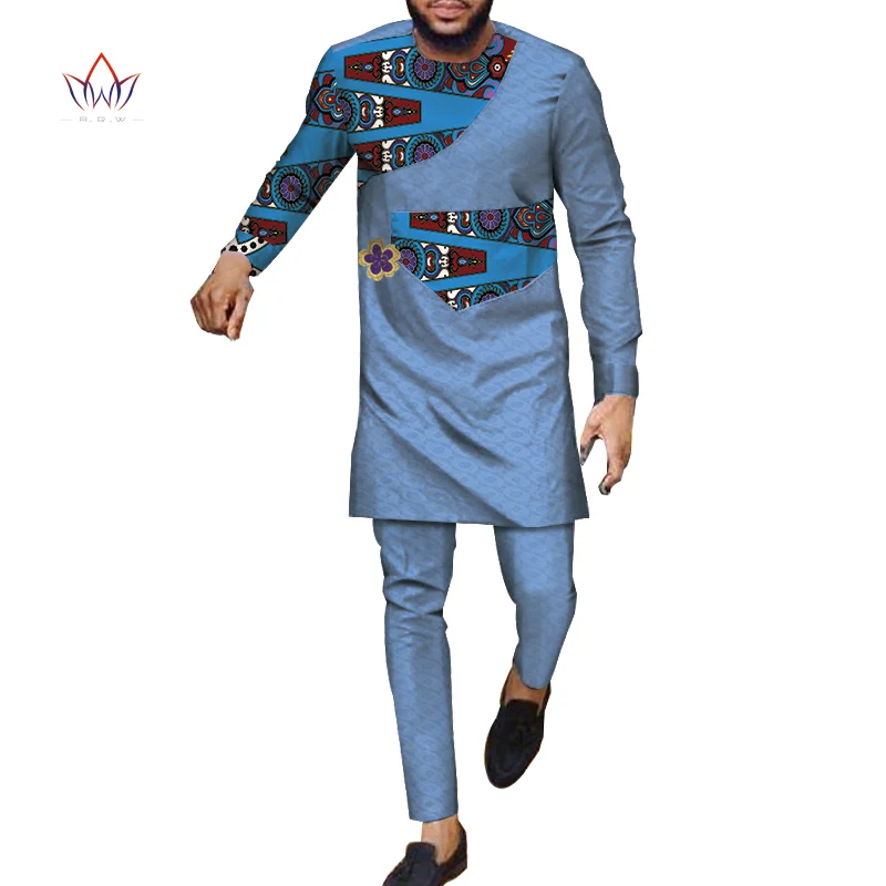 Осенний Африканский Мужской комплект с брюками, традиционный топ и брюки, африканская Дашики, восковая одежда с принтом, большие размеры, брючные костюмы, WYN983 - Цвет: 11