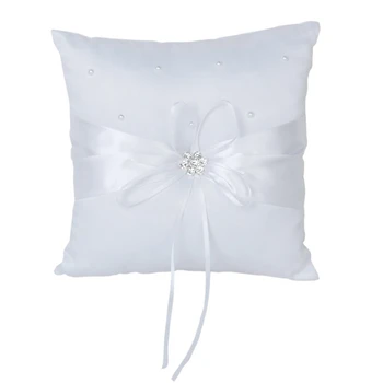 

20cmx20cm Satin Flower Beaded Wedding Ceremony Ring Pillow-White