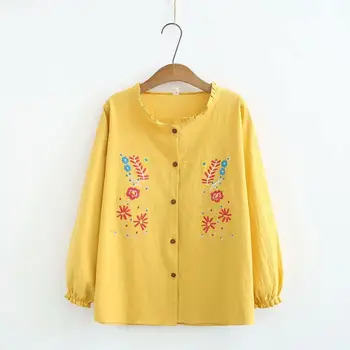 

Cotton embroidery Ruffled collar women loose shirts 2020 new plus size casual ladies spring autumn blouse female tops oversize