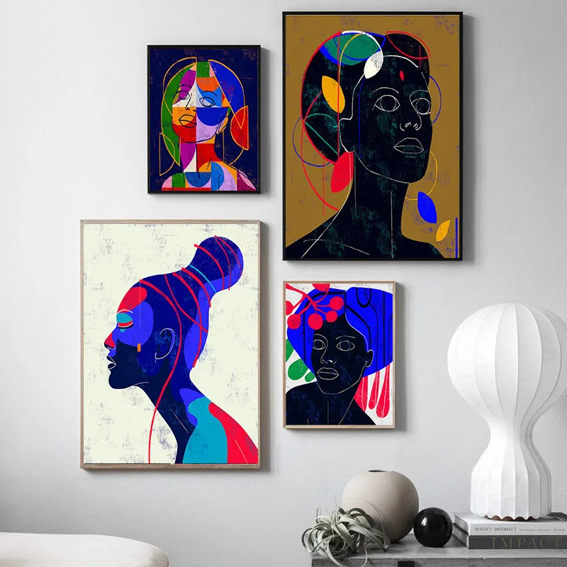 Красочная картина на холсте с африканской женщиной абстрактная стена