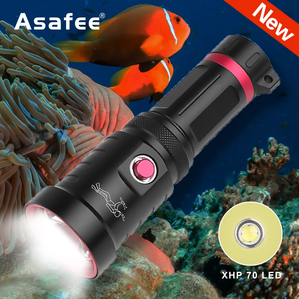 Asafee D60 портативный XHP 70 фонарик для дайвинга IPX8 водонепроницаемый 1500 люмен подводный 25 м 26650