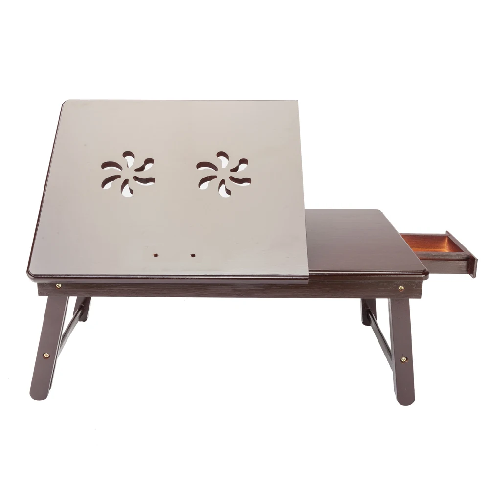 

Retro Double Flowers Pattern Adjustable Bamboo Lap Desk Tray Dark Coffee