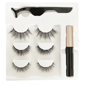 

3Pairs Magnetic Faux Cils Eyelash Waterproof Liquid Eyeliner Maquillaje False Eyelashes & Tweezer Set Beauty Makeup Tool