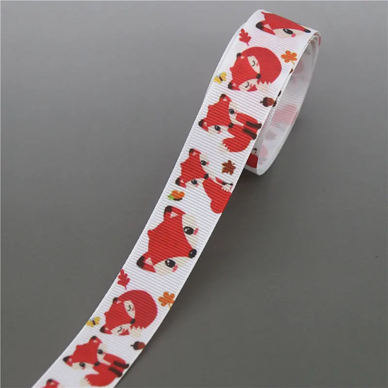 Fox animals Printed Grosgrain Ribbon Accessory Hairbow Headwear Decoration DIY 5yards E1736
