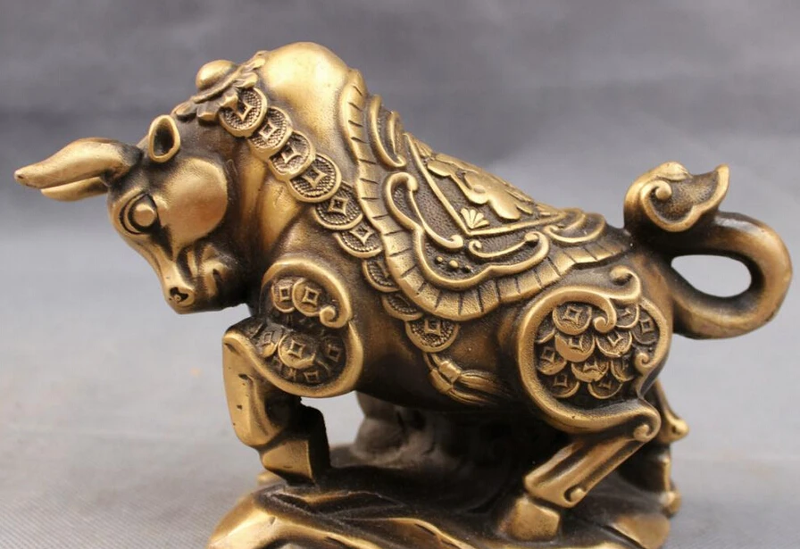 8.6" Old China Scarce Collect Ox Horn Oxen Bull Animals Statue Decoration Statue 
