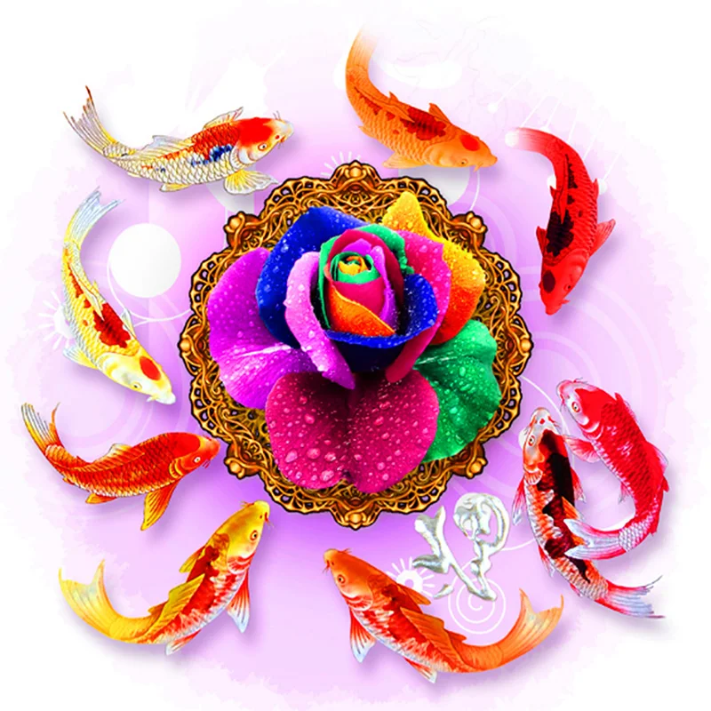 

Full square diamond 5D DIY diamond painting Rose nine fish embroidery cross stitch rhinestone mosaic decorative painting gift