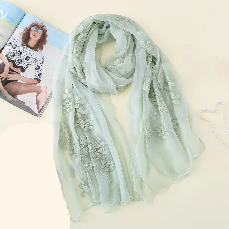 2020 New Women Silk Scarves Fashion Embroidery Silk Scarf High Quality