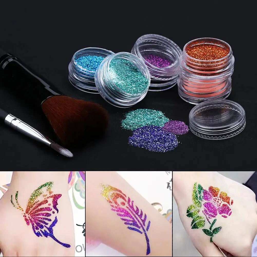 30 Colors Diamond Flash Glitter Powder Template Tattoo Set 60 Flash Template Set For Adult Kids Face Body Art Painting Makeup