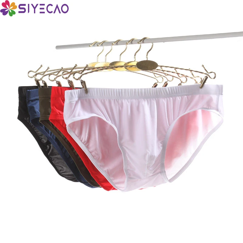 

New Breathable Ice Silk Men Briefs Ultra-thin Transparent Seamless Underpants Low Waist Solid Sexy Men Panties Elastic Underwear