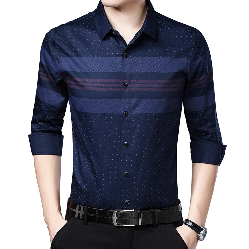 

Men Shirts Casual Slim Fit Blue Color 2020 Spring New Long Sleeve Striped Shirt Turn-down Collar Business Shirt Men Clothing
