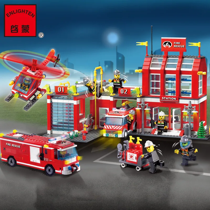 Горячая новинка городская полицейская пожарная станция грузовики водяной пистолет самолет пожарный автомобиль строительные блоки наборы Кирпичи Детские игрушечные наборы фигурок