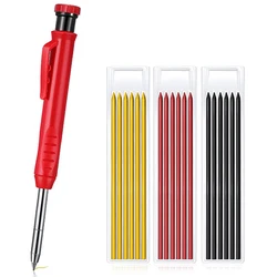 Jeu de crayons de menuisier solide avec 6 têtes de recharge, aiguiseur intégré, trou profond, outil de marqueur mécanique, jeu de marqueurs pour le travail du bois 