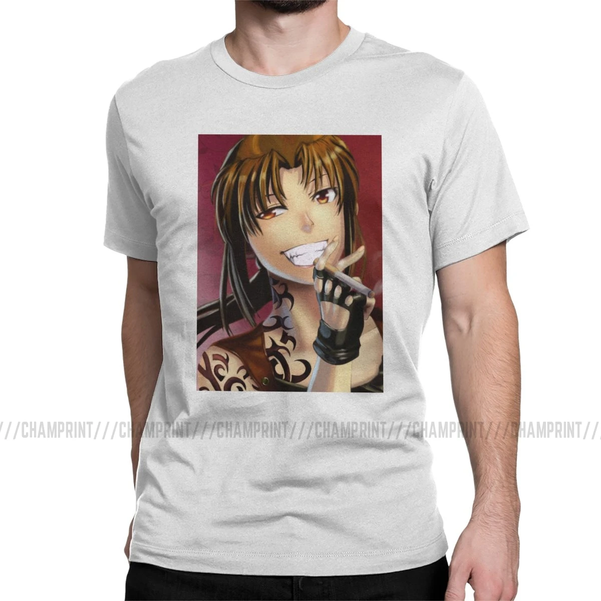 Винтажная Мужская футболка Badass Revy с круглым вырезом, хлопок, футболка Black Lagoon, аниме, короткий рукав, футболка размера плюс, одежда - Цвет: Белый